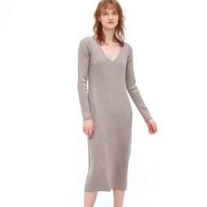 Merino Blend Fitted V-Neck Long-Sleeve Dress